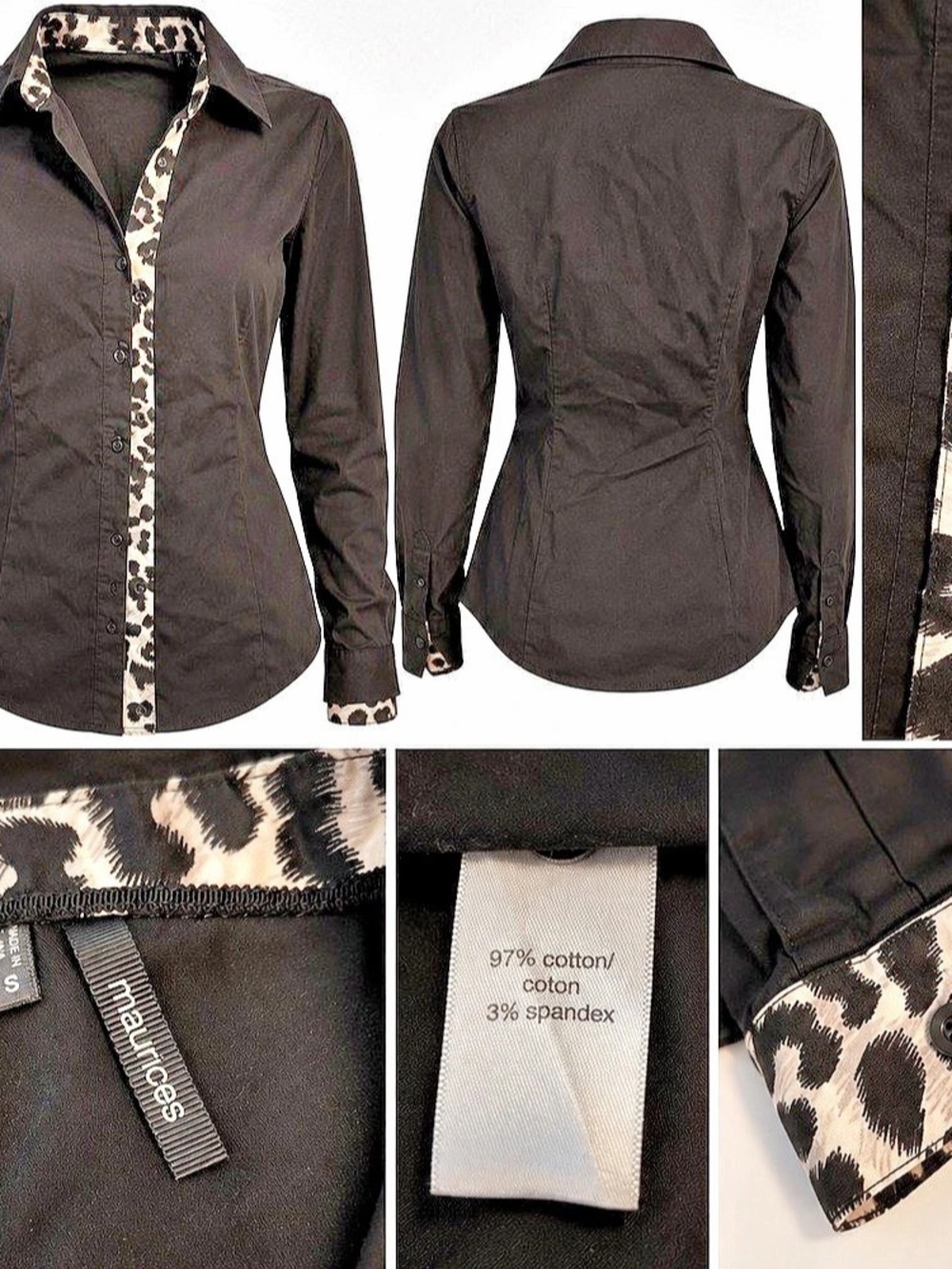 Maurices Black Animal Print Trim Button Down Shirt – Size S
